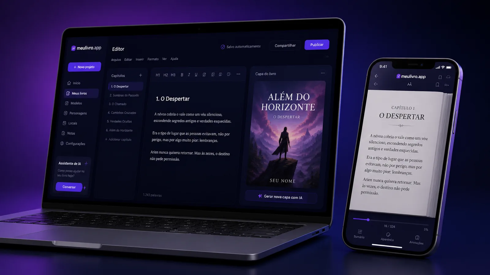 meulivro.app no laptop e celular
